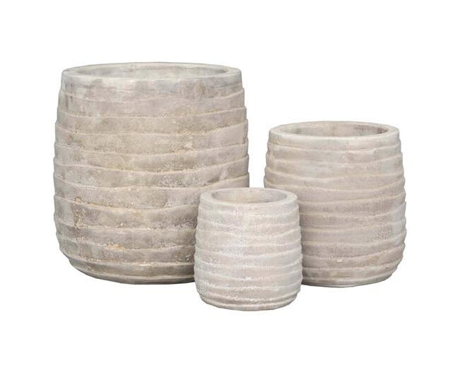 Udendørs krukkesæt i lys gråbrun.