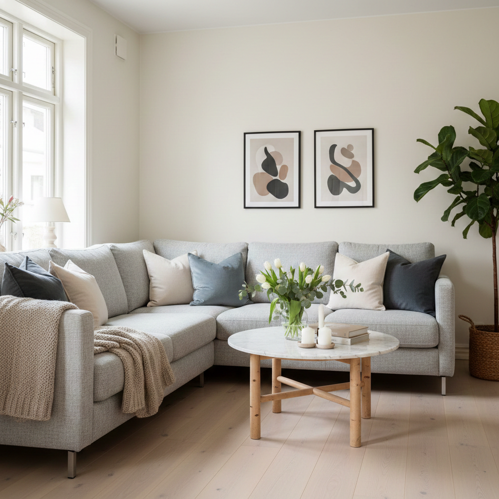 En hyggelig dansk stue i nordisk stil.